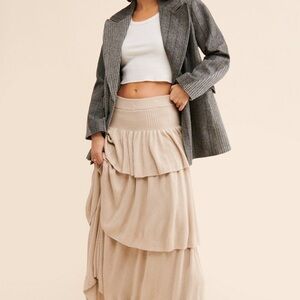 Free People Beige Layered Maxi Skirt